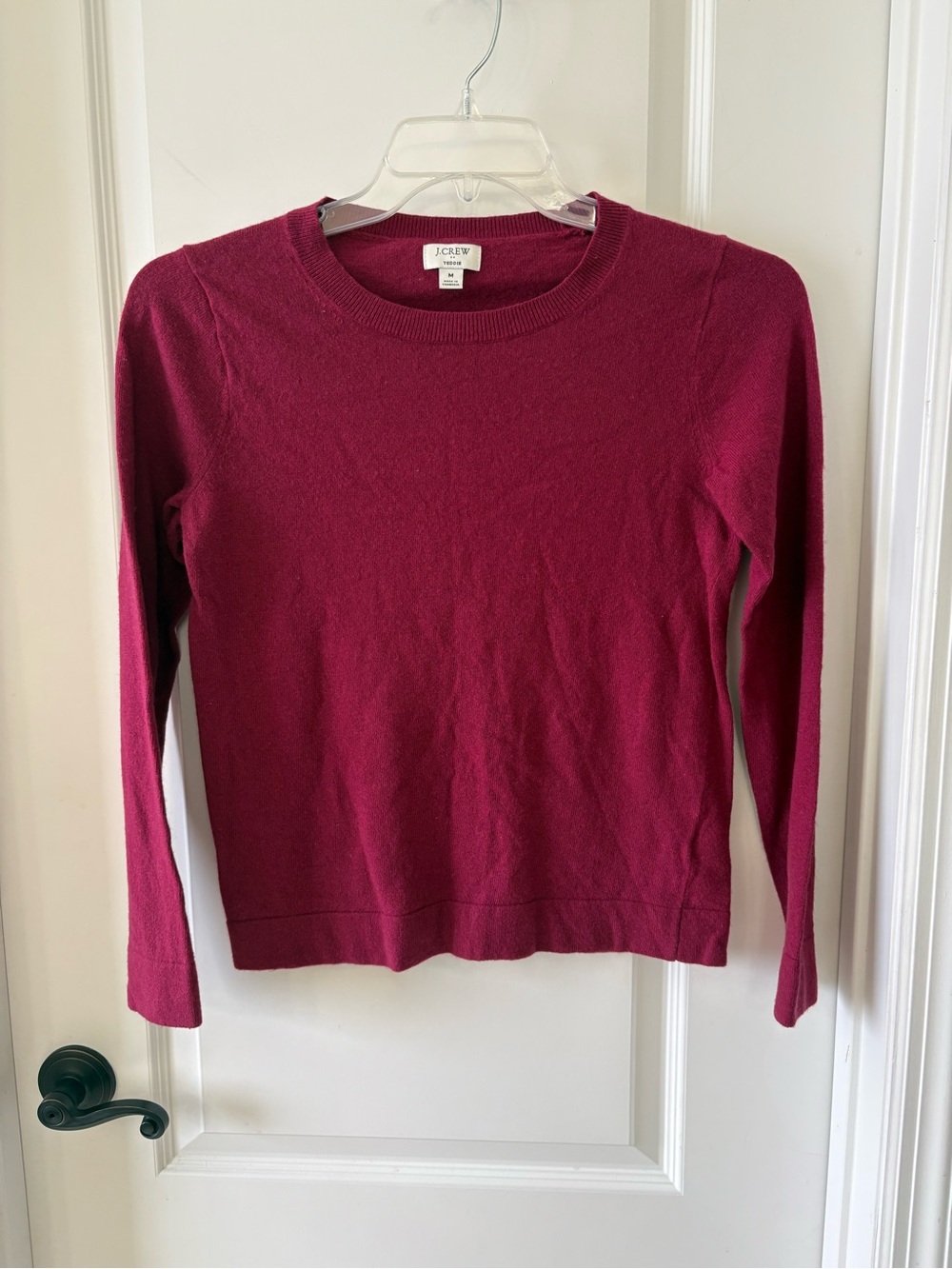 J Crew Teddie Sweater Womens M Merino Wool Blend Berry Pink Crewneck
